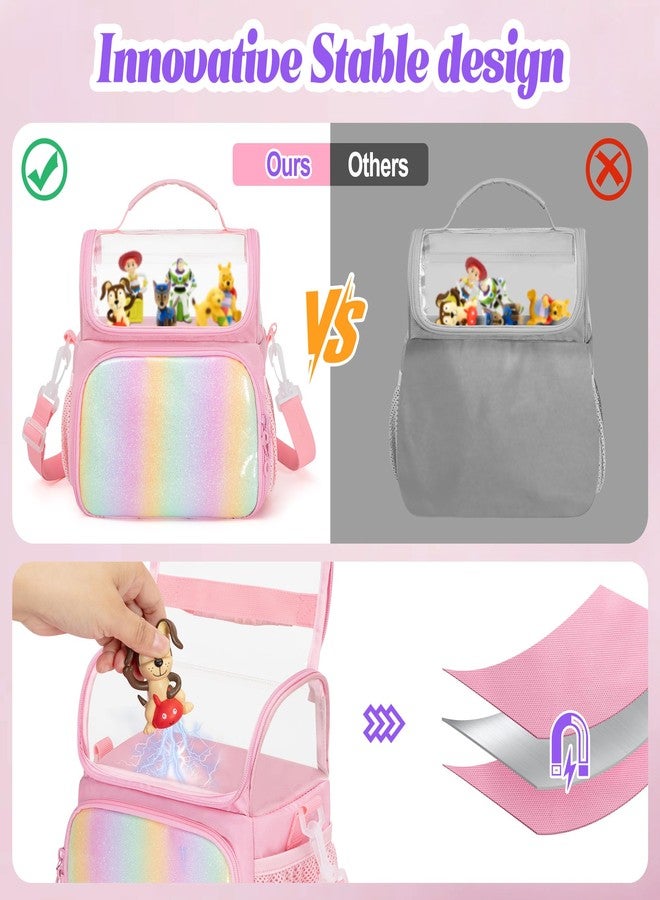 GRAOSO حقيبة حمل GRAOSO متوافقة مع Toniebox، منظم تخزين للسفر لمجموعة مشغل الصوت للمبتدئين، تصميم مغناطيسي لعرض المجسمات، مع حزام كتف ومقبض، لون وردي (الحقيبة فقط) - Image 2